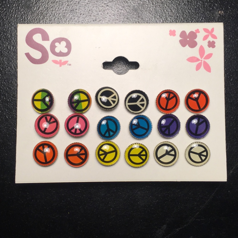 SO Peace Sign Stud Earrings- 9 pairs